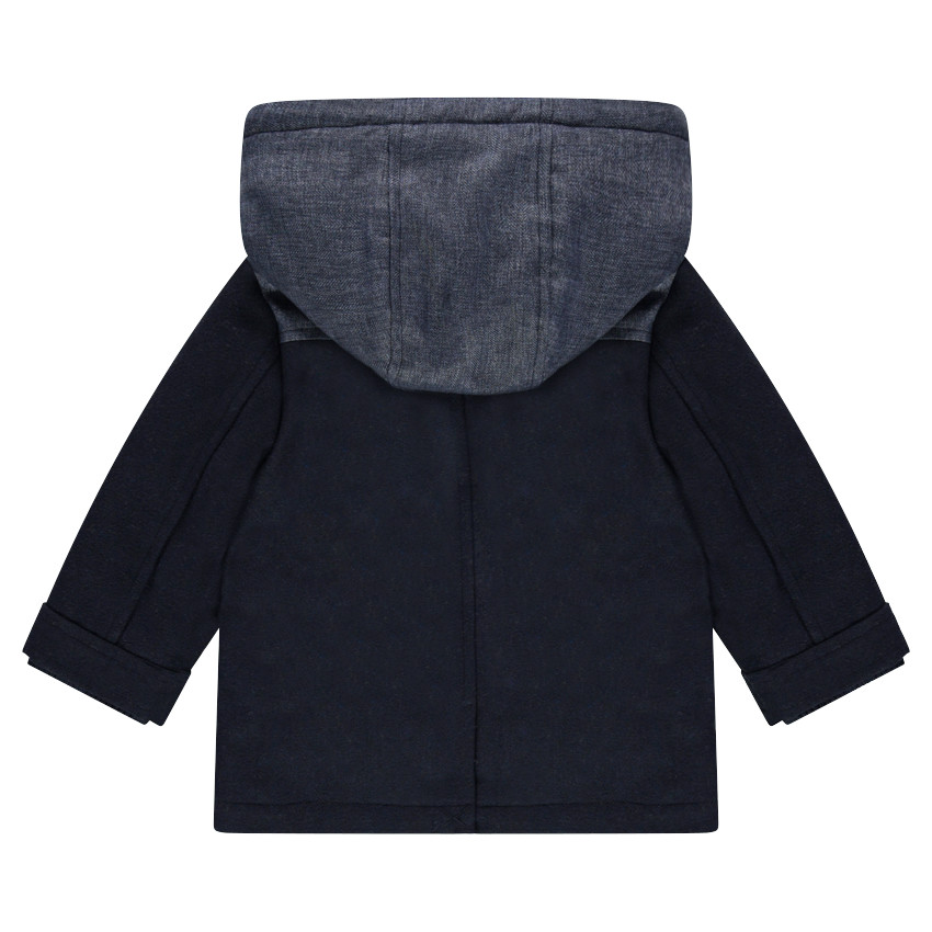 Duffle coat van polyester en wol gevoerd met geruit flanel 