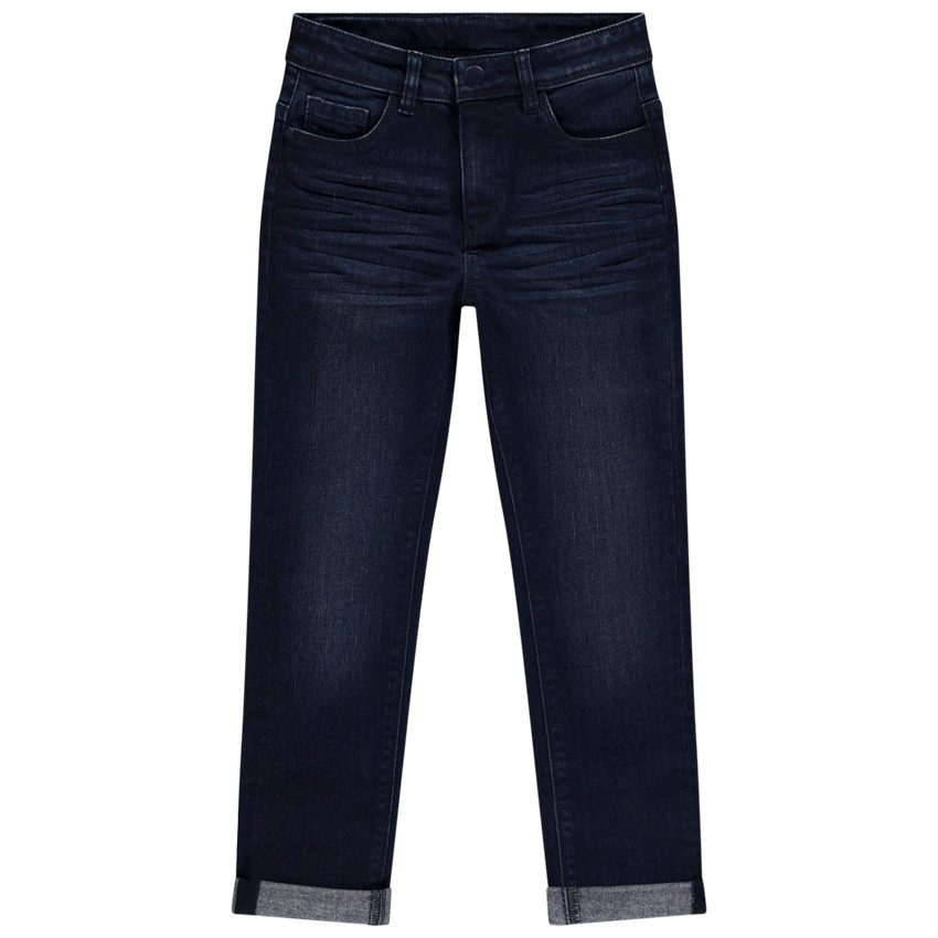 Rechtdoor jeans in denim met reliëfpatroon op de zak voor jongens 