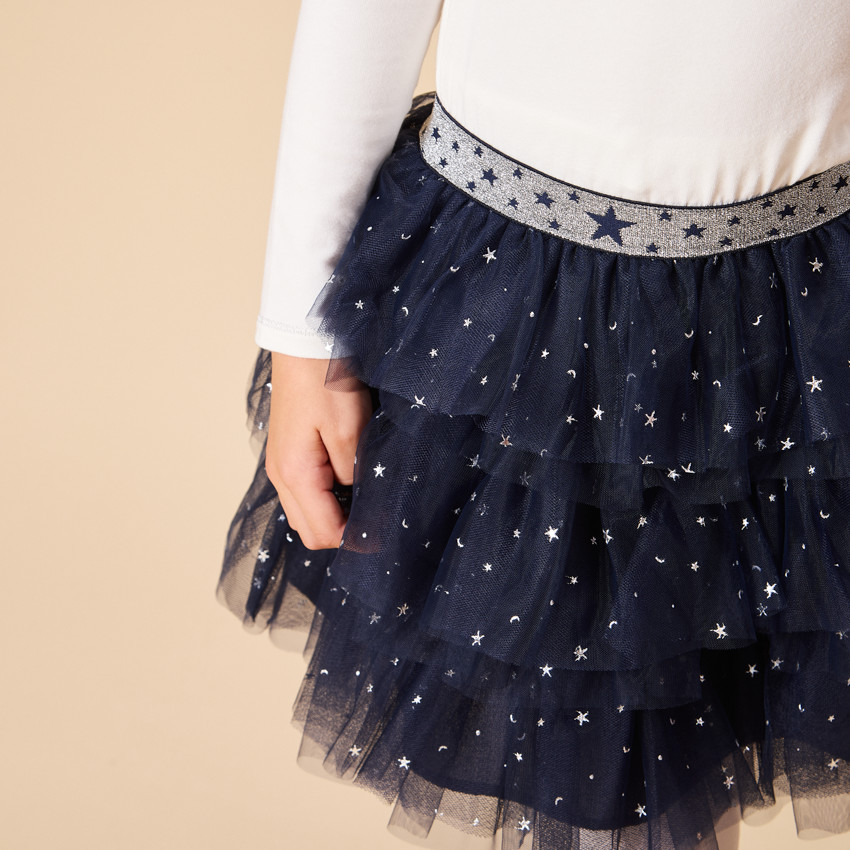 Robe de fête manches longues effet 2 en 1 bi-matière pour fille 