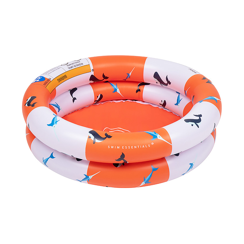 Piscine bébé à 2 anneaux rouge imprimé baleine 60 x 60 x 15 cm 