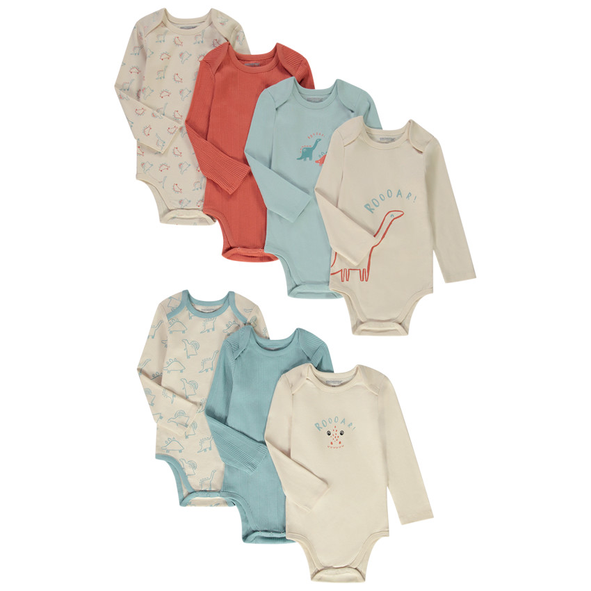 Lot de 7 bodies manches longues dinosaures pour bébé garçon 