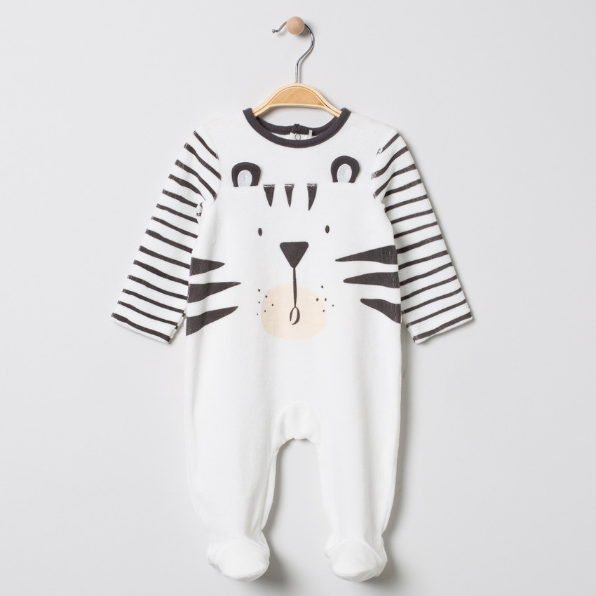 Dors-bien en velours motif tigre avec oreilles 