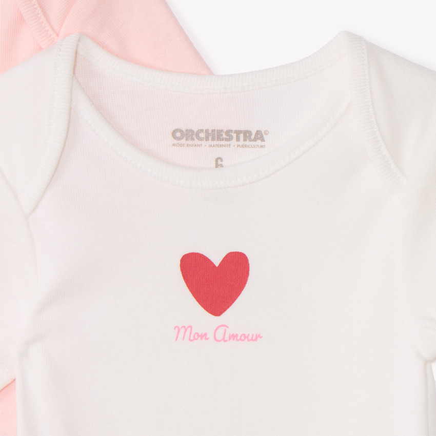 Set van 3 bodies met korte mouwen in fantasie met harten voor meisjes 