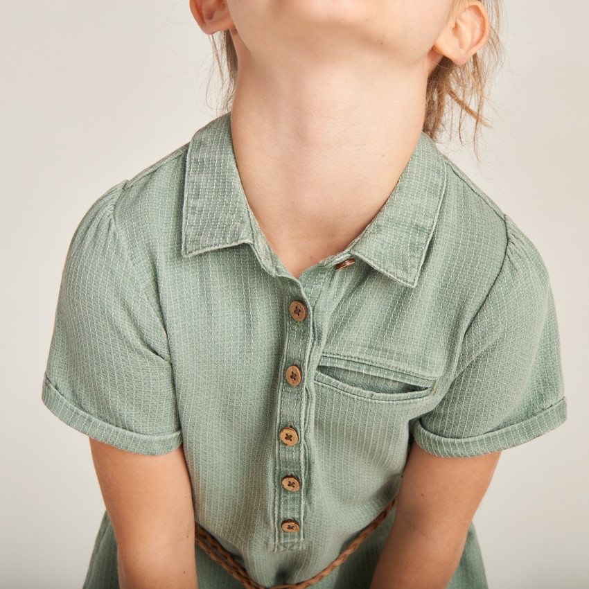 Robe chemise à manches courtes avec ceinture pour fille 