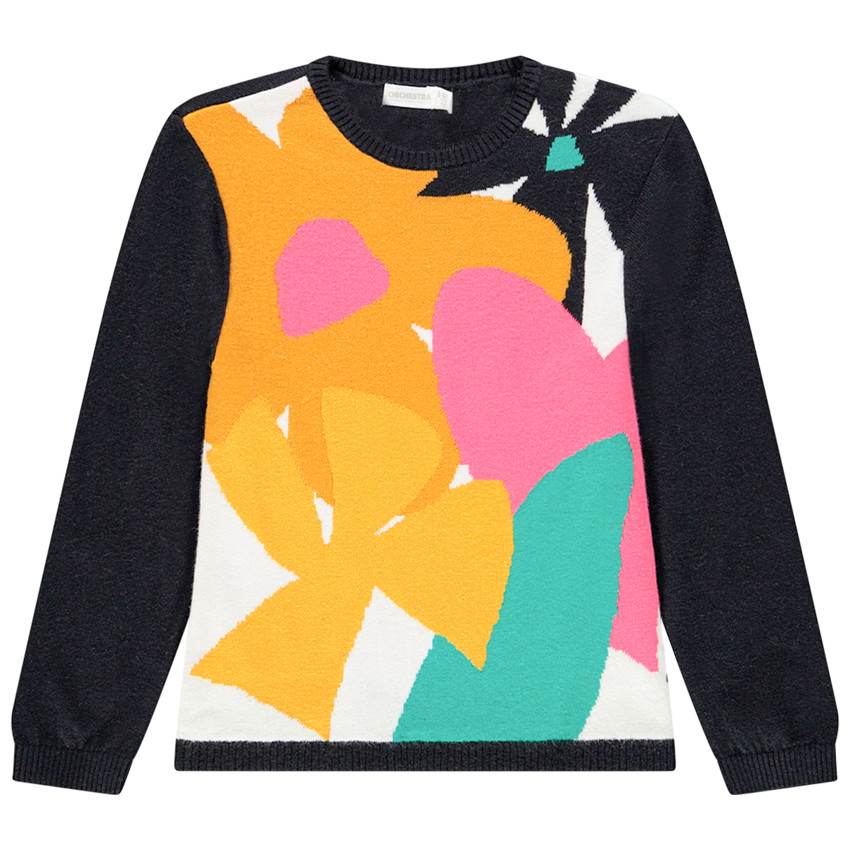 Tricottrui met ingebreide bloemen voor meisjes 