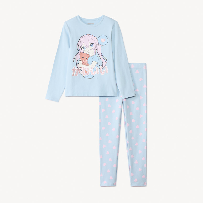 Set pyjama printé manga et imprimé cœurs pour fille Orchestra