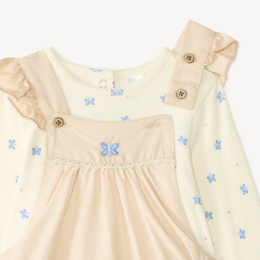 Ensemble 2 pièces salopette et t-shirt manches longues imprimé papillons pour bébé fille 
