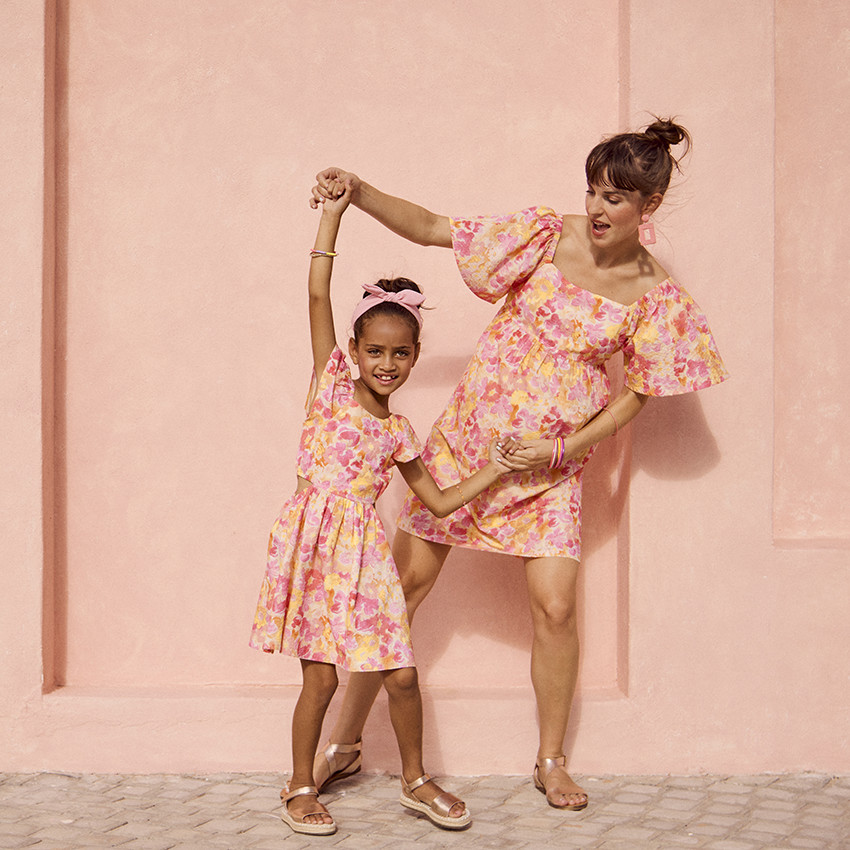 Jurk met 3/4 pofmouwen en bloemenprint voor dames 