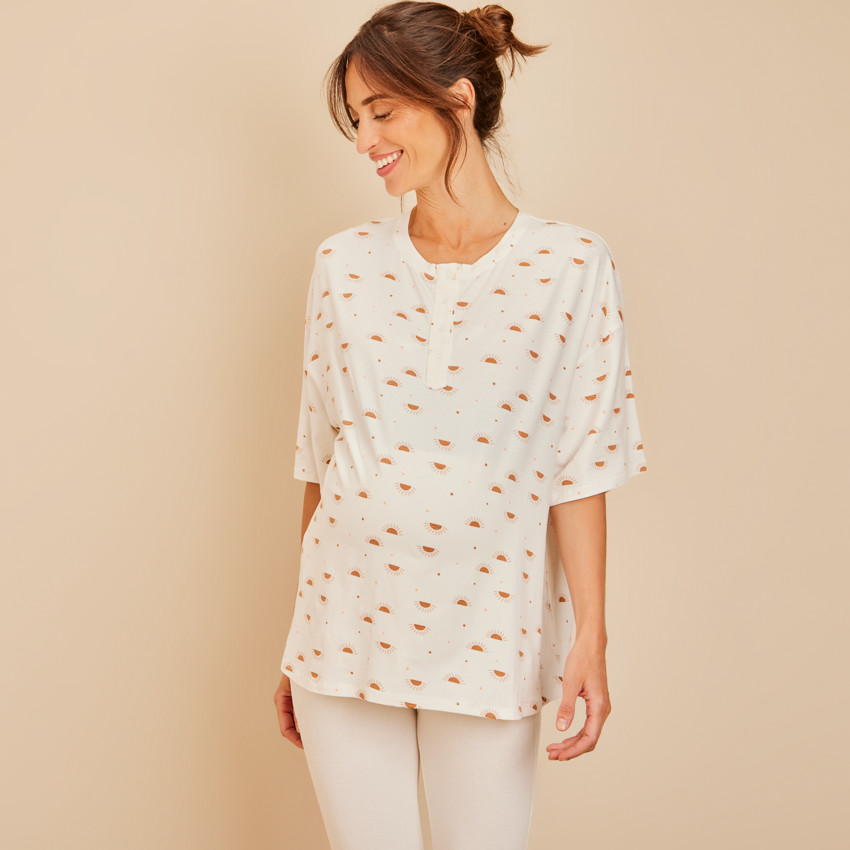 T-shirt oversize de grossesse et d'allaitement imprimé soleils 