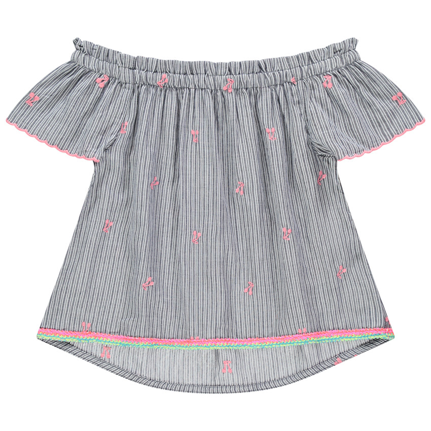 Tuniek met losse pasvorm, strepen en geborduurde kersen 