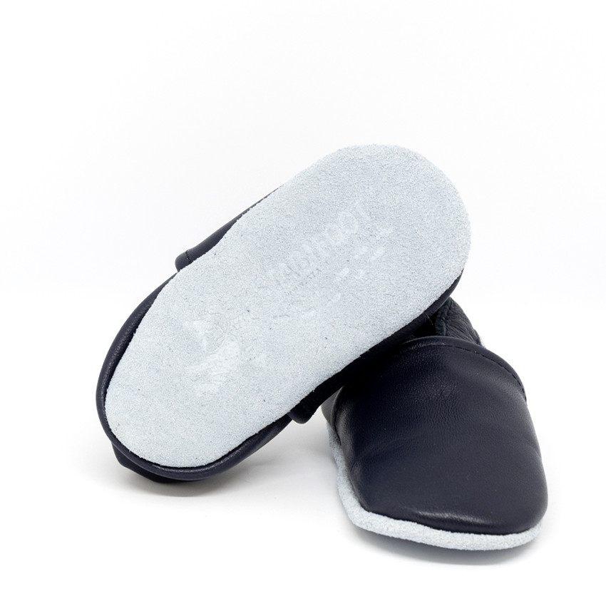Chaussons souples 3-6M en cuir Babysoft Marine 