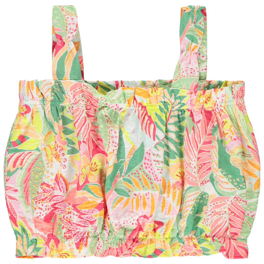 Top zonder mouwen in voile bedrukt tropisch voor meisjes 