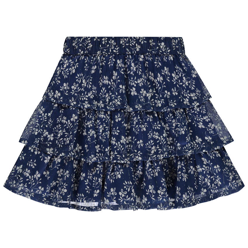 Korte bloemenrok in viscose voile met volants voor meisjes 