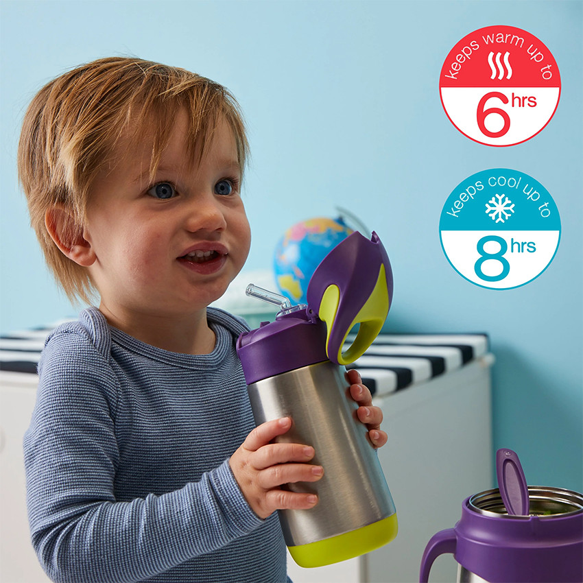 Gourde Isotherme 350ml avec paille silicone Rose 12m+ 