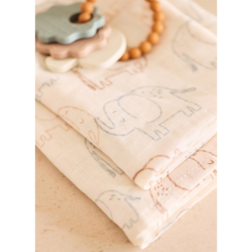 Lange Tetra gaze de coton Large - 115x115 cm - Elephant Tales - 2 pcs 