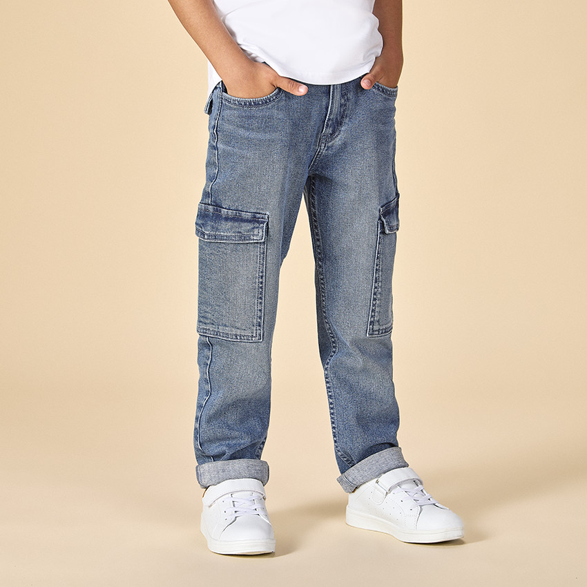Jongens cargo jeans met verwaslook en zakken 