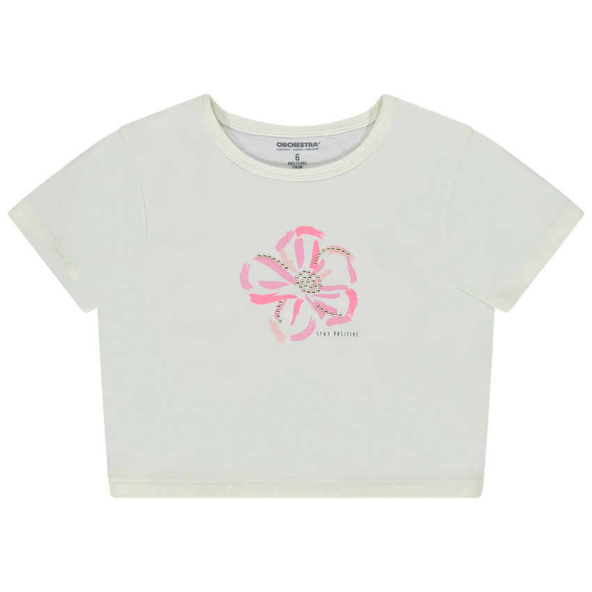 T-shirt korte mouwen fantasieprint met reliëf voor meisjes 