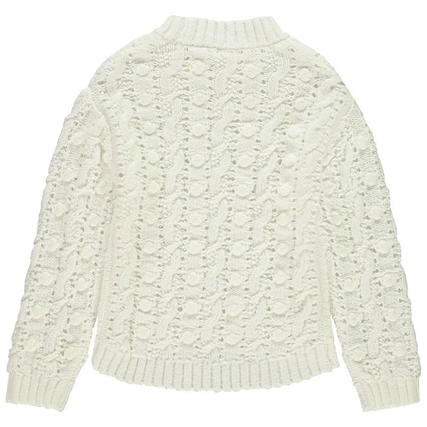 Pull en tricot avec torsades et boucles + col montant pour fille 