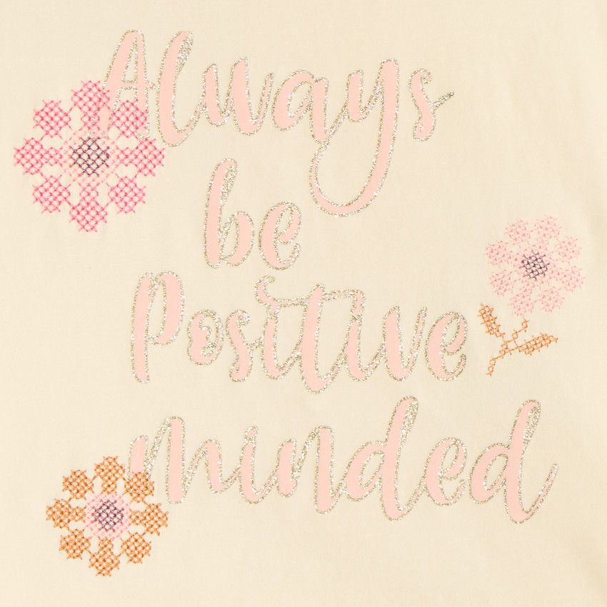 T-shirt fille manches courtes print fantaisie et fleuri 