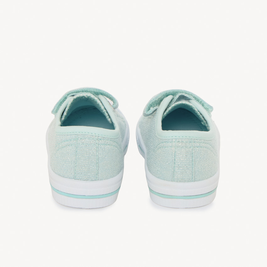 Lichte blauwe glinsterende lage sneakers met klittenband en veters voor meisjes 