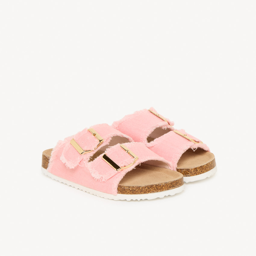Roze slippers met dubbele gespen en franjes voor meisjes 