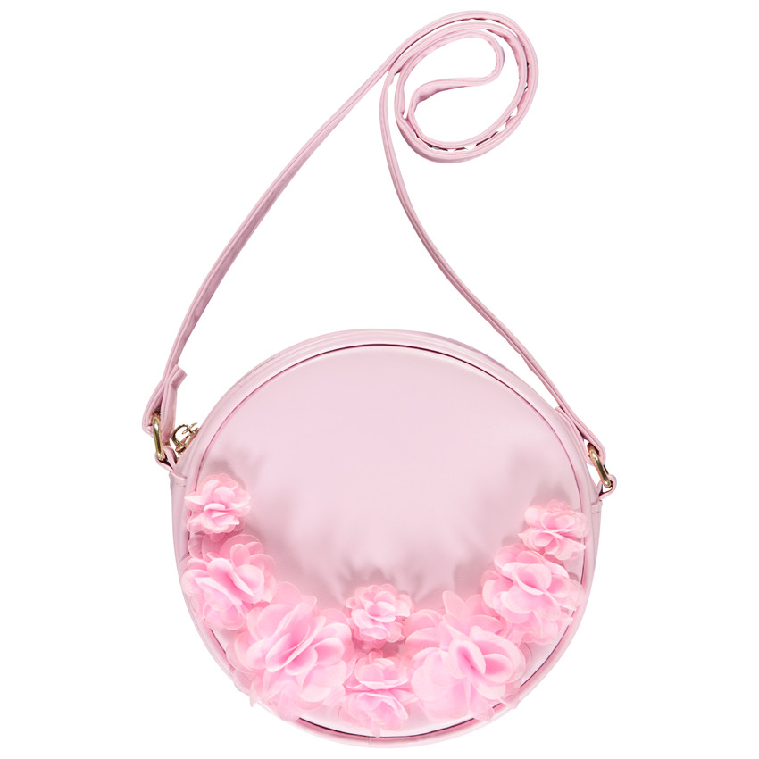Schoudertas in kunstleer roos met bloemen voor meisjes 