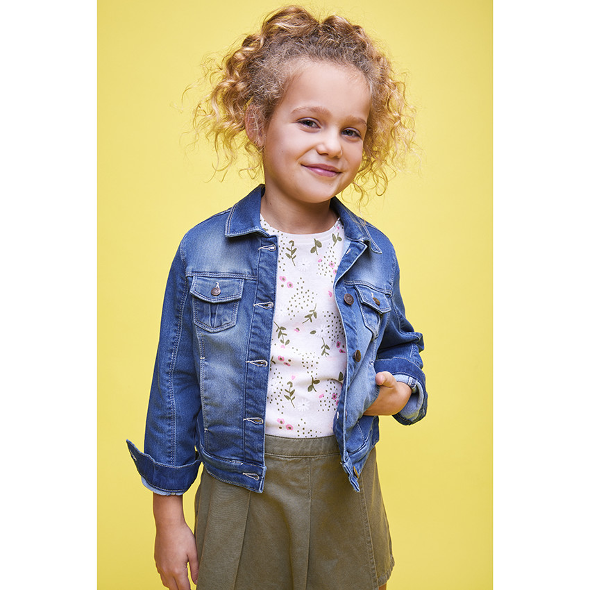 T-shirt manches courtes en jersey côtelé imprimé fleuri pour fille 