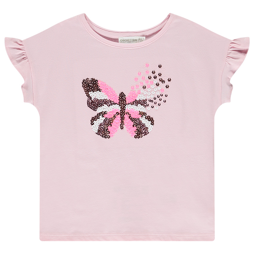 T-shirt manches courtes motif papillon en sequins pour fille 