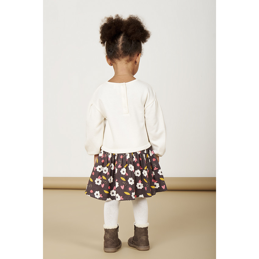 Robe manches longues 2 en 1 en molleton quilté imprimé fleuri pour bébé fille 