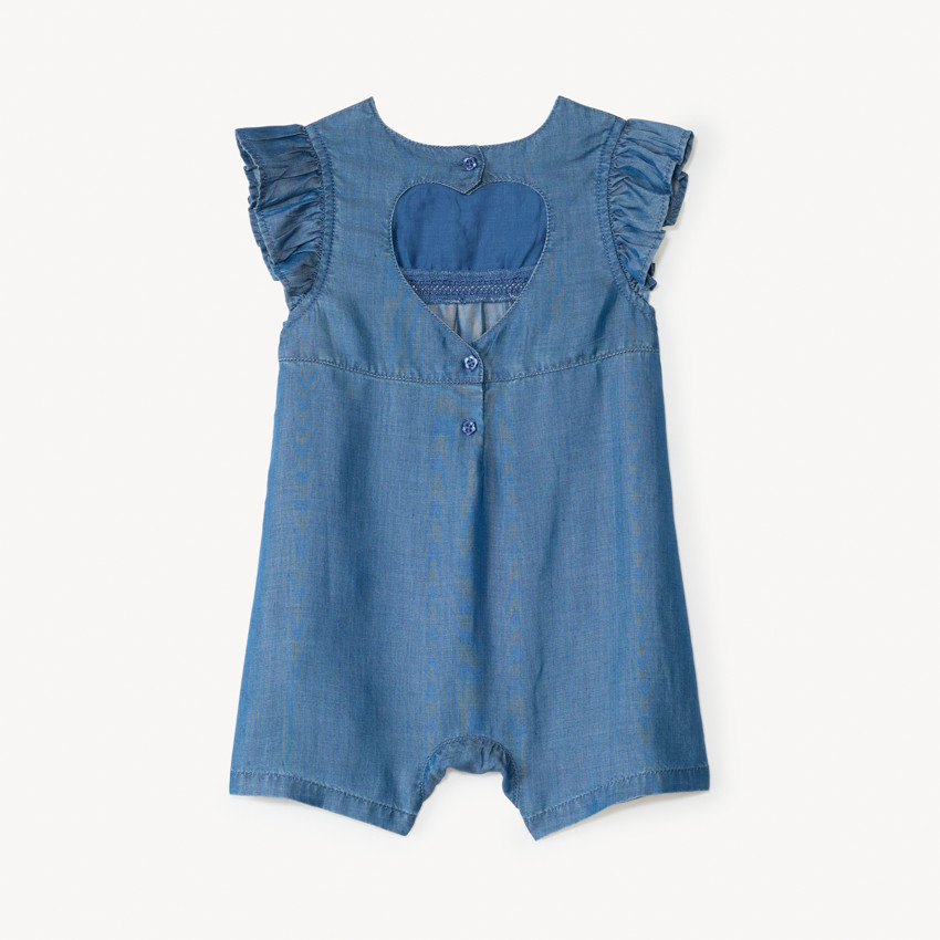 Korte jumpsuit + charlotte in geborduurd tencel met bloemen voor babymeisje 
