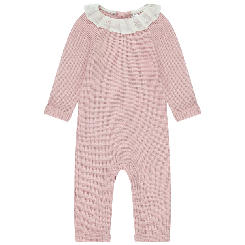 Combinaison longue uni rose avec col fantaisie pour bébé fille 