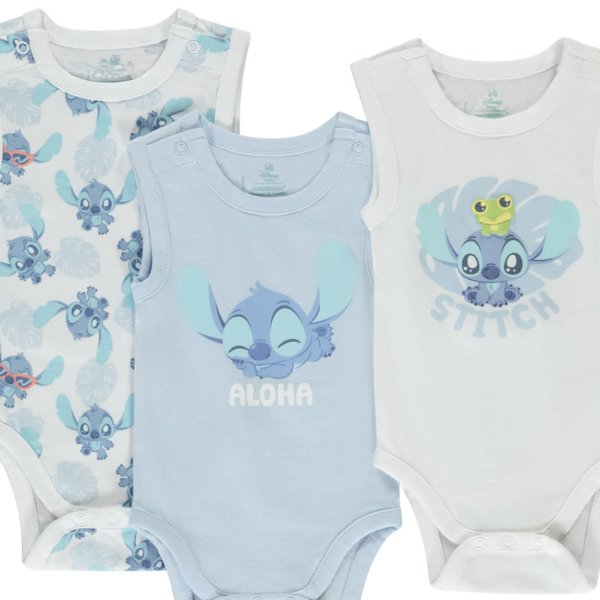 Set van 3 mouwloze bodies Stitch Disney voor baby jongen 