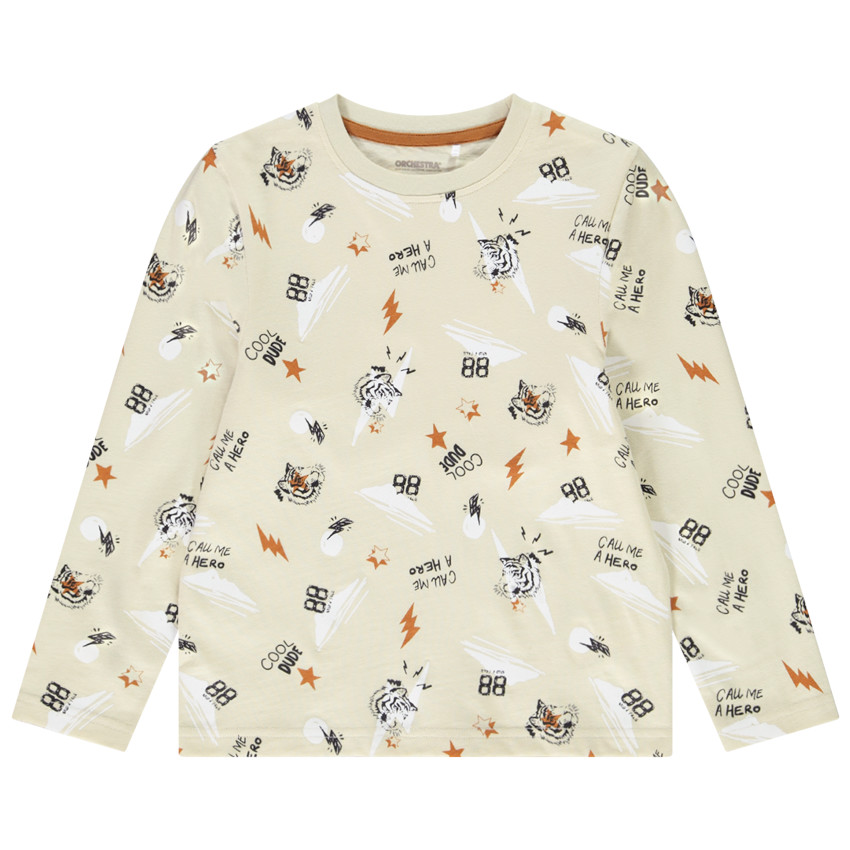 T-shirt manches longues en jersey imprimé fantaisie tigres pour garçon 