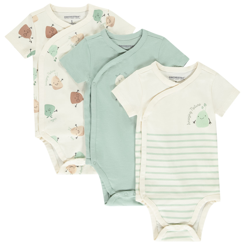 Lot de 3 bodies manches courtes fantaisie pour bébé garçon (ouvertures différentes selon l'âge) 