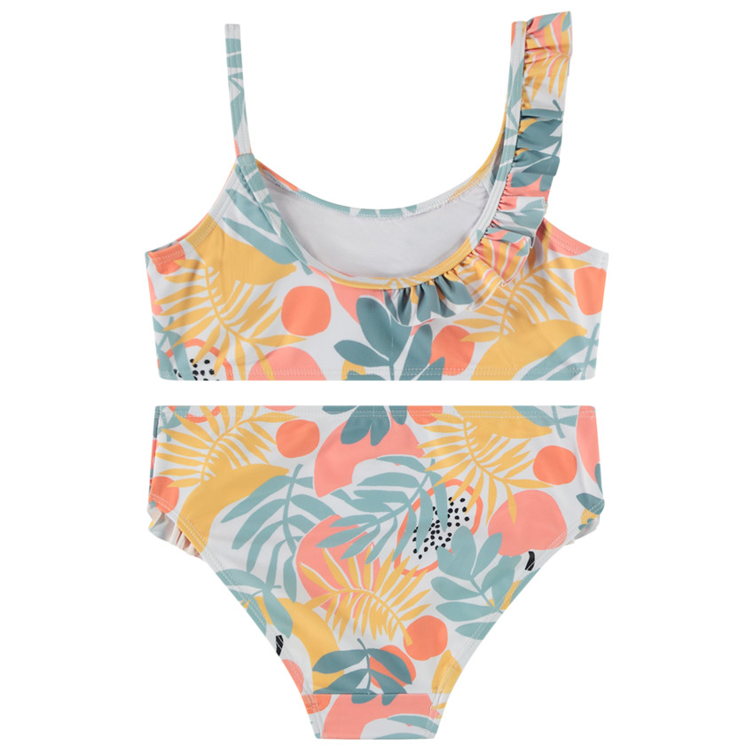 Meisjes 2-delige badpak met ruches en tropische print 