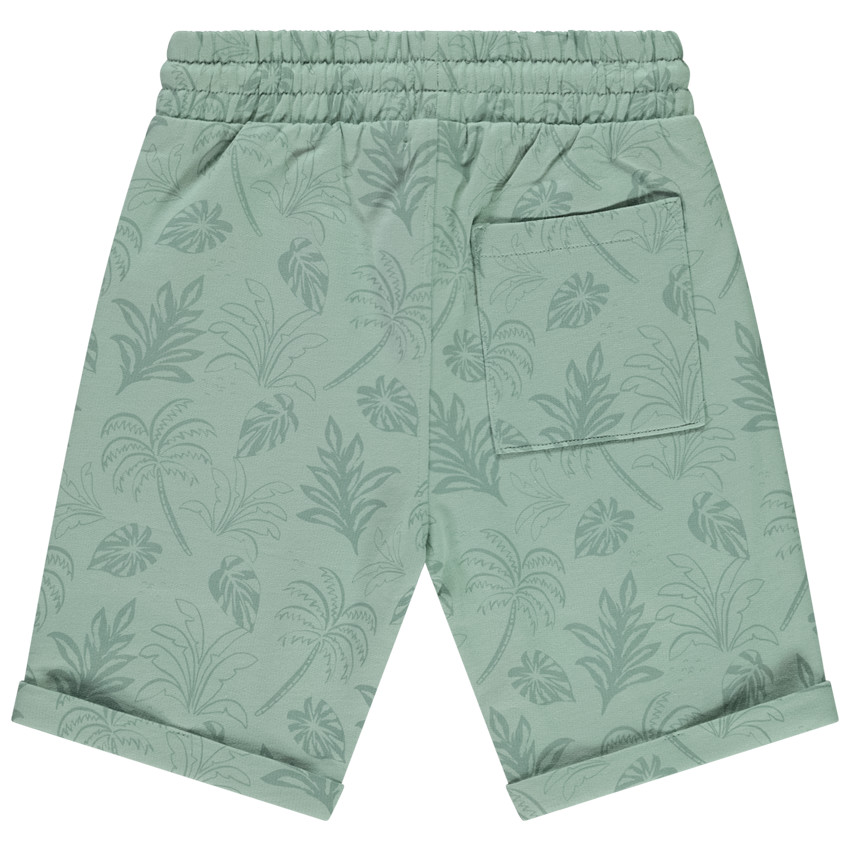 Bermuda in fleece met fantasieprint + kangoeroezak voor jongen 