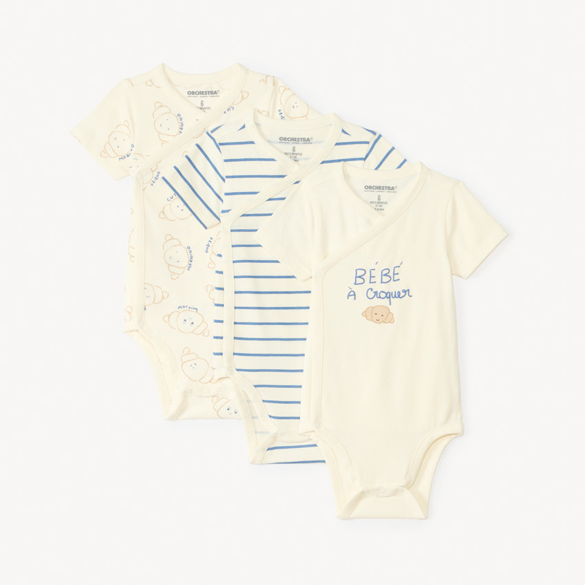 Set van 3 korte mouwen rompertjes met maantjesmotief voor babyjongen (verschillende openingen afhankelijk van de leeftijd) 