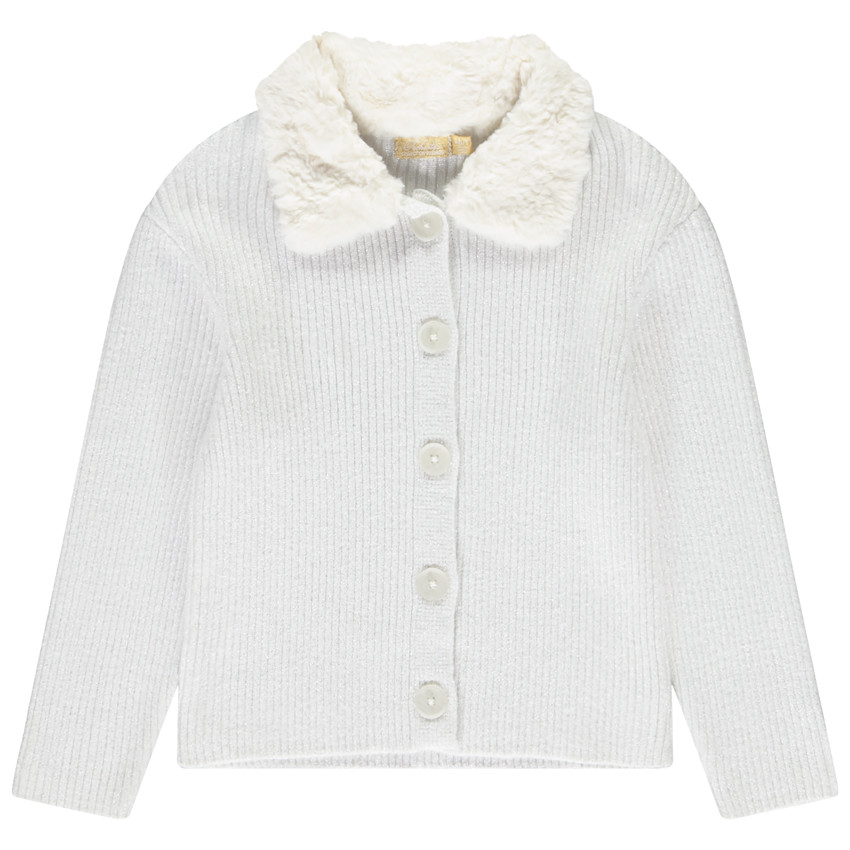 Gebreide gilet met nepbontkraag voor meisjes 