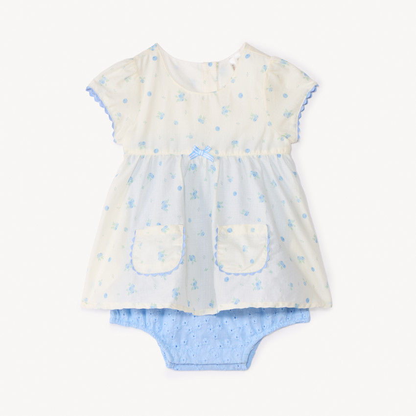 Robe effet à manches courtes 2-en-1 imprimée myrtilles pour bébé fille 