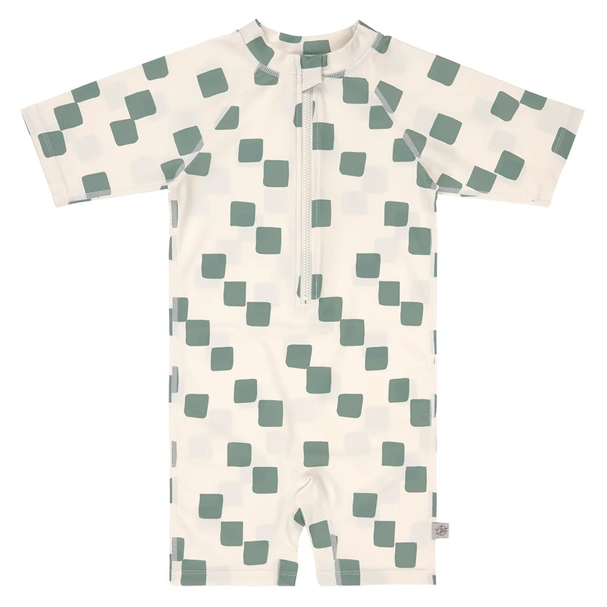 Maillot de bain manches courtes T62/68 (3-6 mois) Checkerboard Sea Salt/Green 