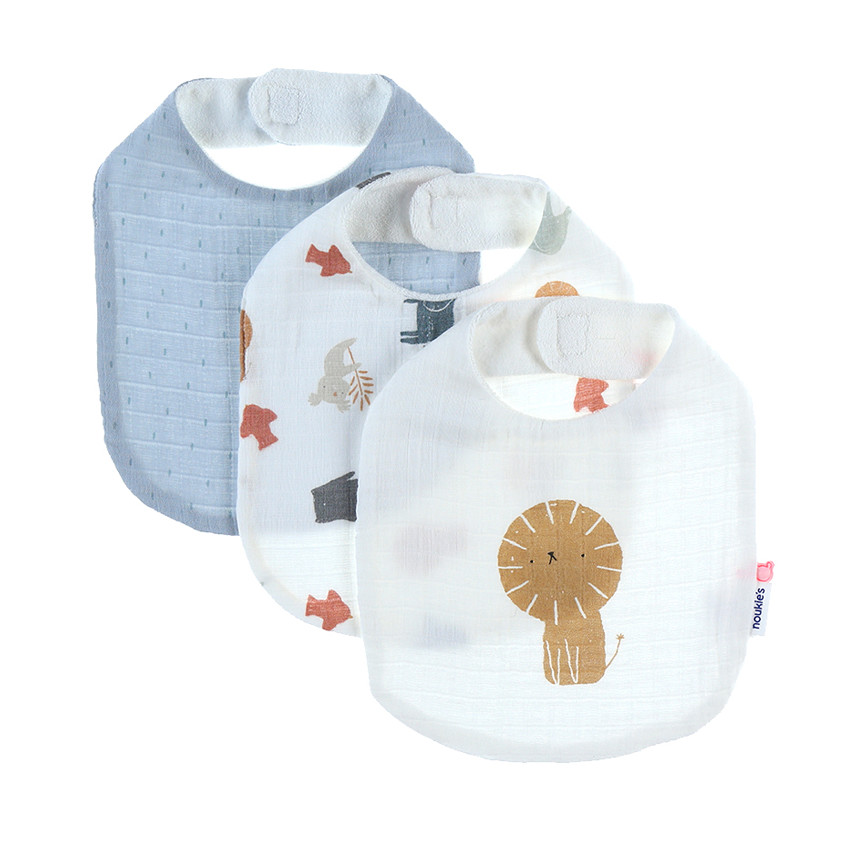 Lot de 3 bavoirs en mousseline de coton - Jungle 