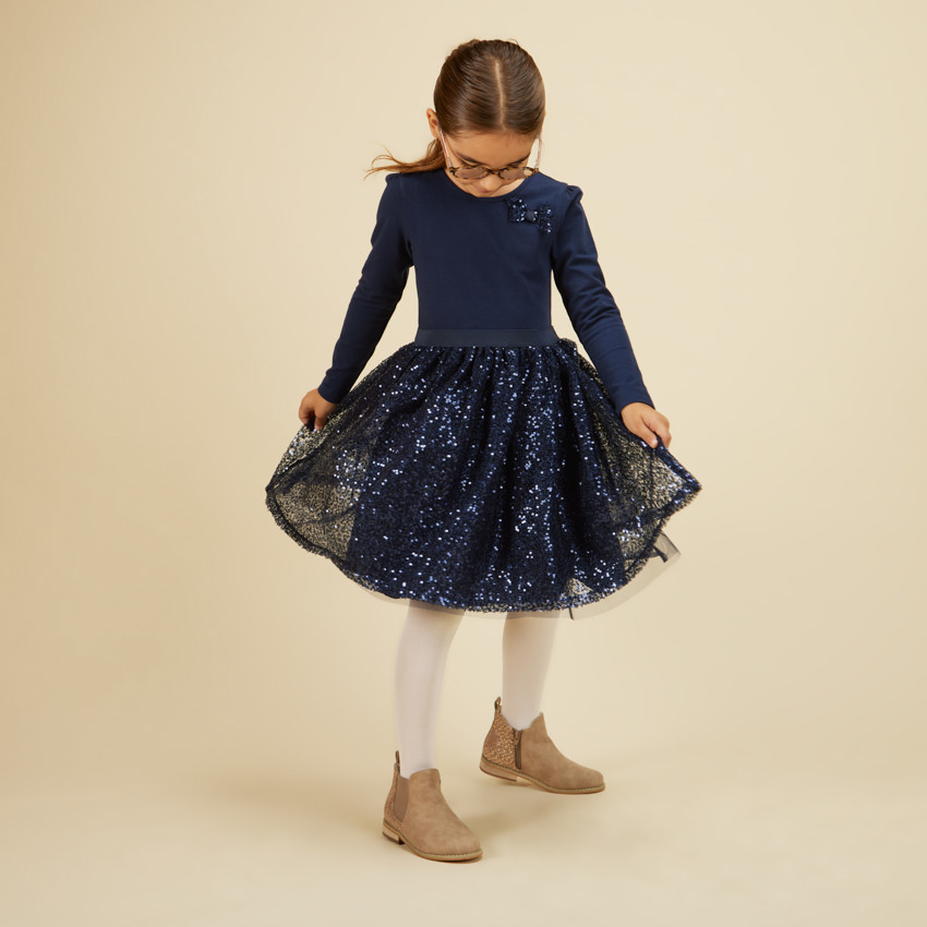 Jurk met 2-in-1 effect en pailletten voor meisjes 
