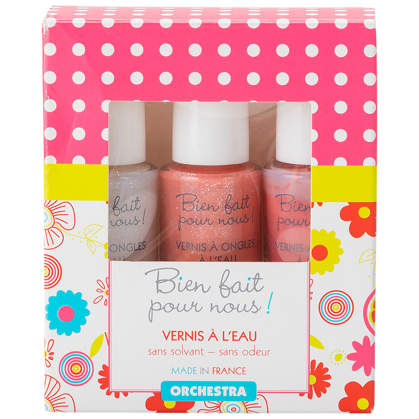 3 vernis à ongle - Rose/Orange/Blanc pailleté 