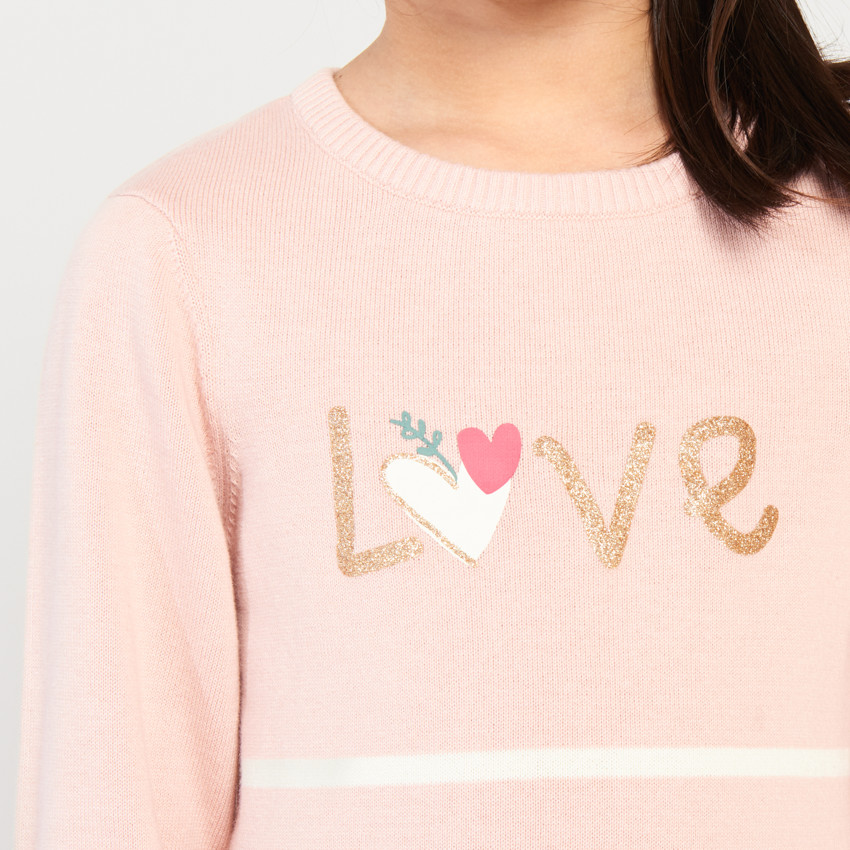 Gebreide jurk met lange mouwen, glitterprint en strepen voor meisjes 