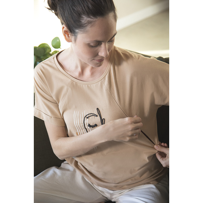 T-shirt manches courtes avec zip pour allaitement 