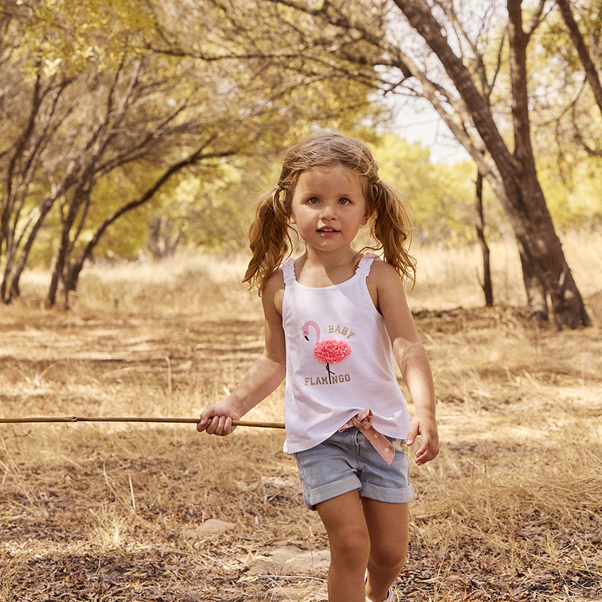 Effen top met flamingo print 3D bloemblaadjes effect voor baby meisjes 