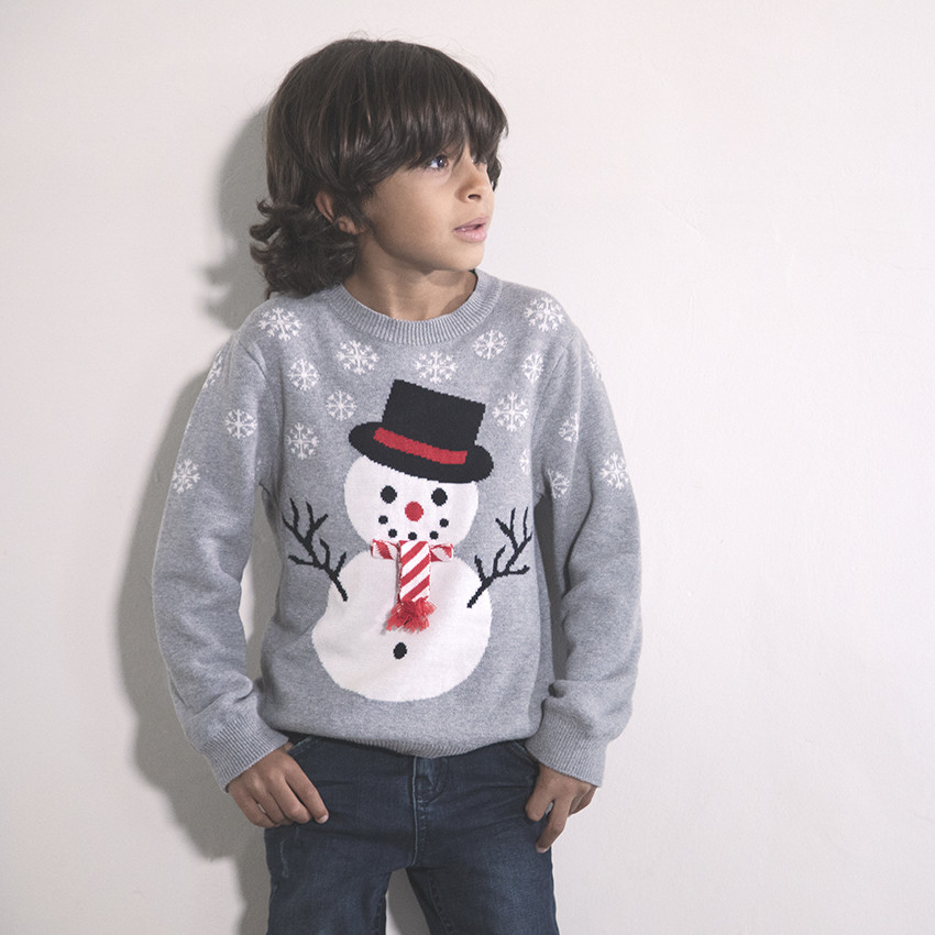 Pull de Noël en tricot motif bonhomme de neige pour enfant garçon