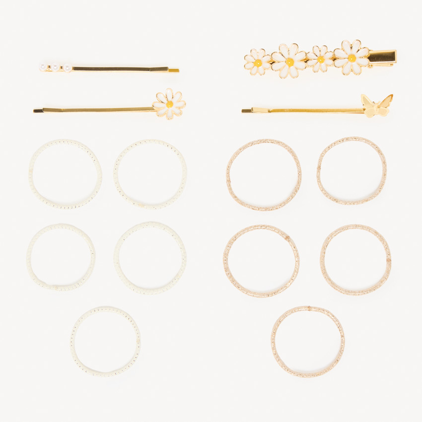 Set van 4 haarspelden + 10 elastiekjes 