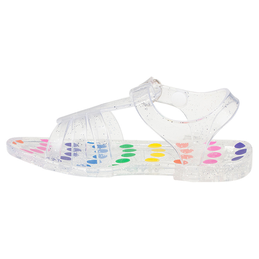 Strandsandalen doorzichtige met pailletten in veelkleur stippen 