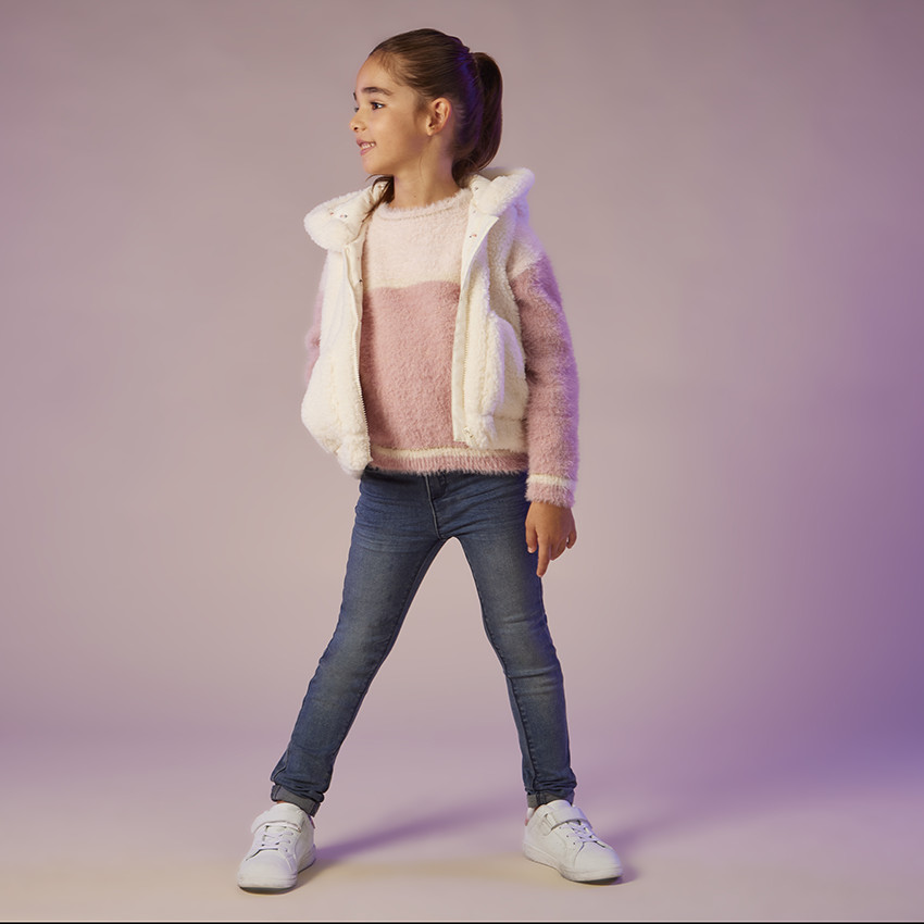 Trui in gebreid bont en colour block effect voor meisjes 